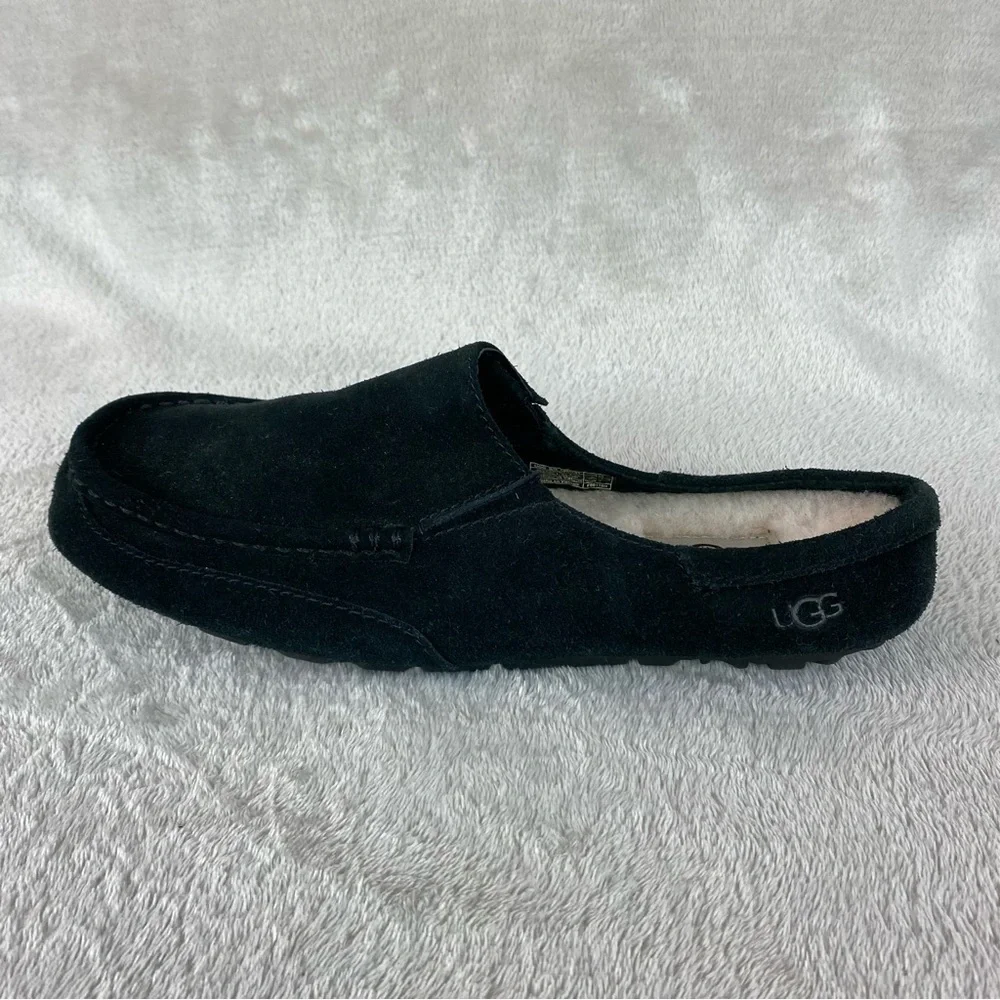 UGG Alamar Men Clog Slippers Size 8 Black Suede Shearling Sheepskin Slip On NEW